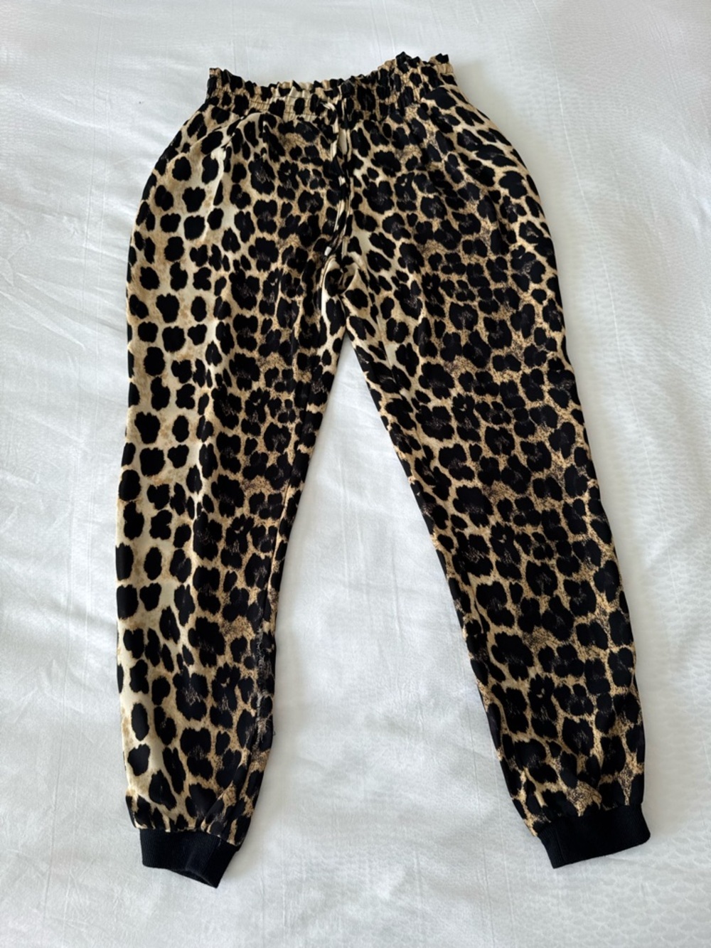 Zara Leopard Print Jogger Pants Black & Tan Small